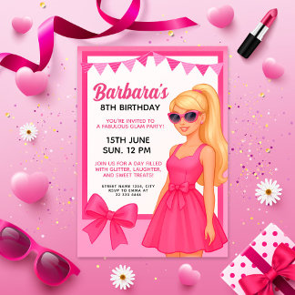 Glam Pink Party Girl Design | Stilvoll Geburtstag Einladung