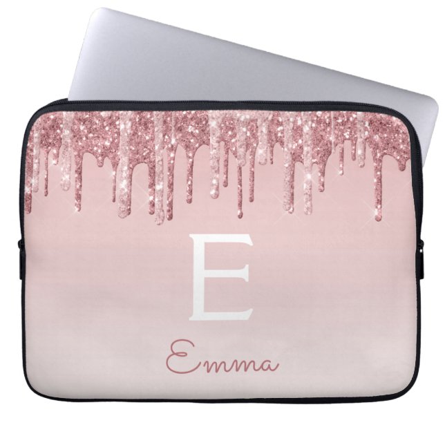 Glam Pink Rose Gold Glitzer Tropfen Sparkline Mono Laptopschutzhülle (Vorderseite)