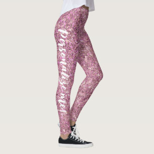Glam Pink Sand Mermaid Glitzer CUSTOM TEXT Leggings