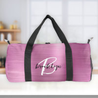 Glam Pink Schwarz-weiße Monogramm aus gebürstetem