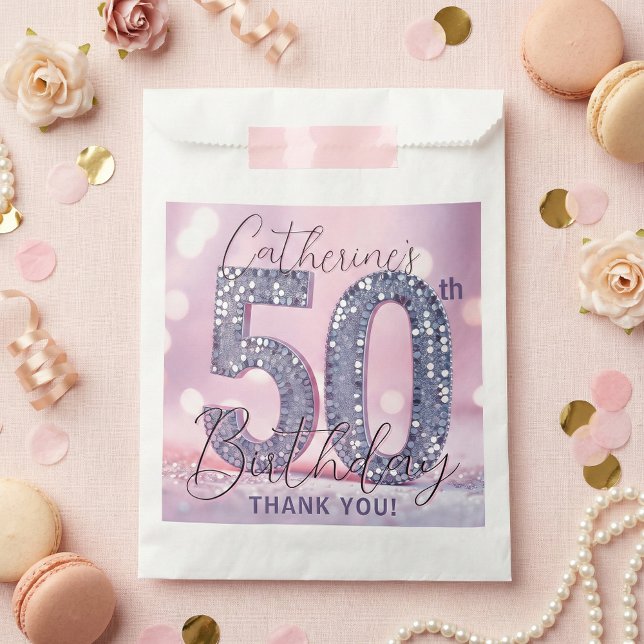 Glam Pink Silber Glitter 50. Geburtstag Dankeschön Geschenktütchen (Von Creator hochgeladen)