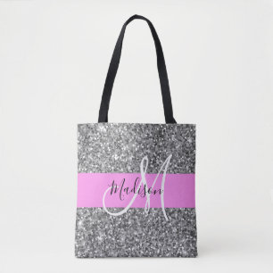 Glam Pink & Silver Glitzer Glitzern Monogramm Name