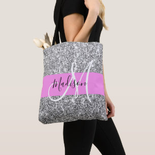 Glam Pink & Silver Glitzer Glitzern Monogramm Name