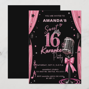 Glam Pink Sweet 16 Geburtstags-Karaoke-Party Einladung