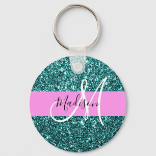 Glam Pink Türkis Grün Glitter Funkeln Name Monogra Schlüsselanhänger