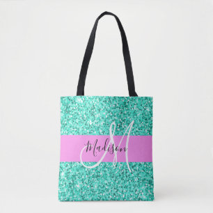 Glam Pink und Aqua Glitzer Glitzern Monogram Name