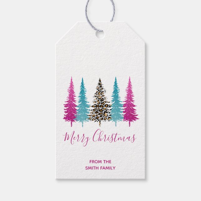 Glam Pink und Aquamarine Weihnachten Geschenkanhänger (Vorderseite)