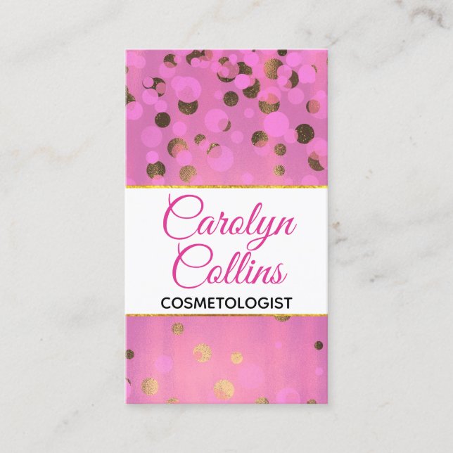 Glam Pink und Gold Confetti Business Card Visitenkarte (Vorderseite)