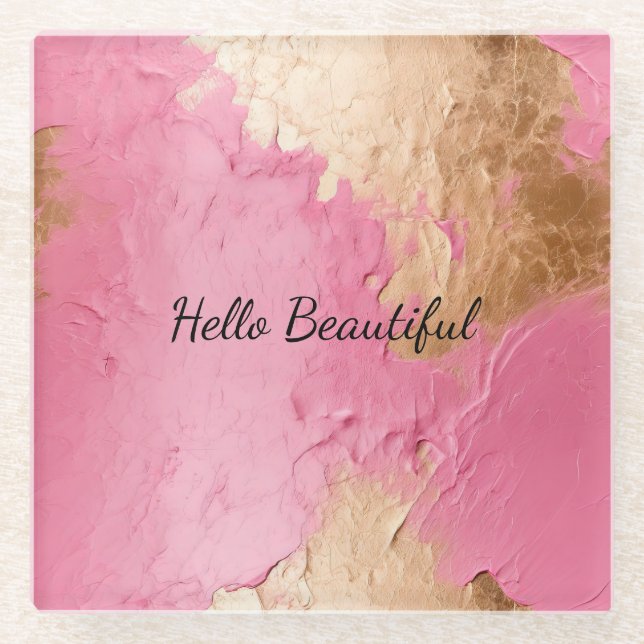 Glam Pink und Gold Glasuntersetzer (Vorderseite)