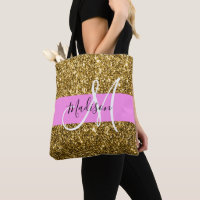 Glam Pink und Gold Glitzer Glitzern Monogram Name