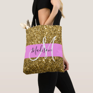 Glam Pink und Gold Glitzer Glitzern Monogram Name