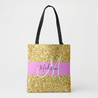 Glam Pink und Gold Glitzer Glitzern Monogram Name