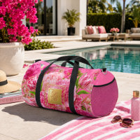 Glam-Pink-und-Grün-florales-Monogramm-Tasche