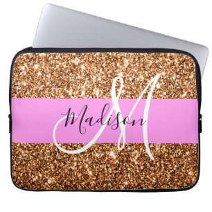 Glam Pink und Kupfer Glitzer Glitzern Monogram Nam Laptopschutzhülle