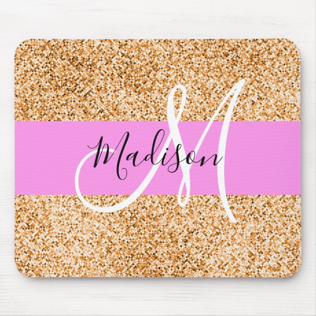 Glam Pink und Kupfer Glitzer Glitzern Monogram Nam Mousepad (Vorne)
