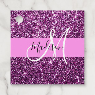 Glam Pink und Lila Glitzer Glitzern Monogramm Name Geschenkanhänger