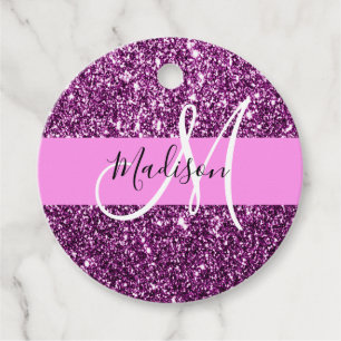 Glam Pink und Lila Glitzer Glitzern Monogramm Name Geschenkanhänger