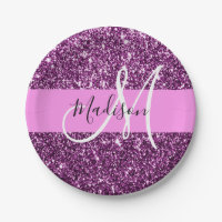 Glam Pink und Lila Glitzer Glitzern Monogramm Name