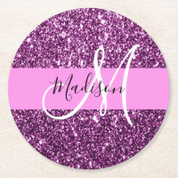 Glam Pink und Lila Glitzer Glitzern Monogramm Name