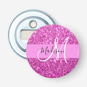 Glam Pink- und Magenta-Glitter-Monogramm-Name Flaschenöffner
