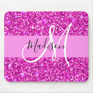 Glam Pink- und Magenta-Glitter-Monogramm-Name Mousepad