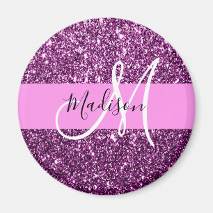 Glam Pink- und Purpur-Glitterfunkeln Monogramm Nam Magnet