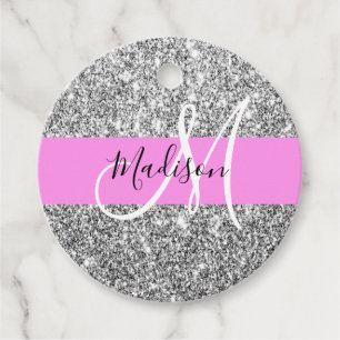 Glam Pink und Silver Glitzer Glitzern Monogram Nam Geschenkanhänger