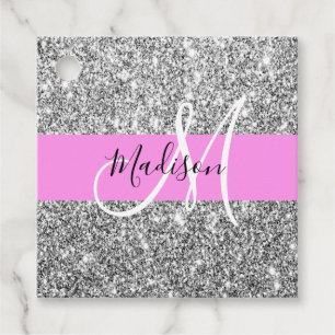 Glam Pink und Silver Glitzer Glitzern Monogram Nam Geschenkanhänger