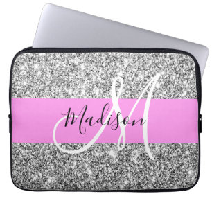 Glam Pink und Silver Glitzer Glitzern Monogram Nam Laptopschutzhülle