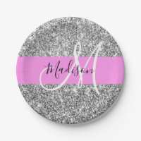 Glam Pink und Silver Glitzer Glitzern Monogram Nam
