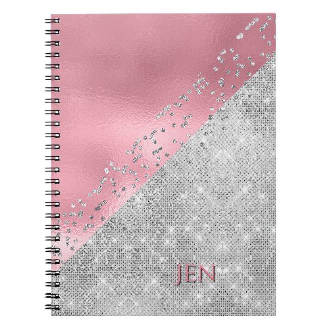 Glam Pink und Silver Notebook Notizblock (Vorderseite)