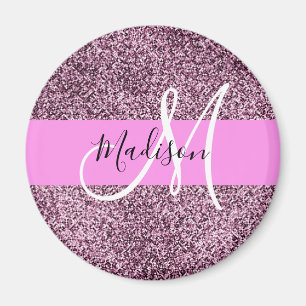 Glam Pink- und Violett-Glitter-Monogramm-Name Magnet