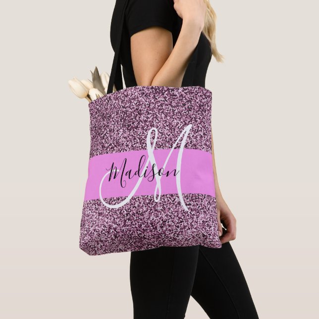 Glam Pink & Violet Glitzer Glitzern Monogram Name (Von Nahem)