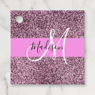 Glam Pink & Violet Glitzer Glitzern Monogram Name Geschenkanhänger