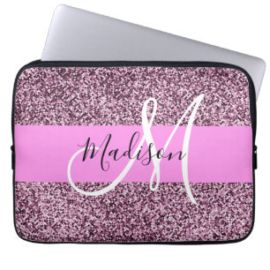 Glam Pink & Violet Glitzer Glitzern Monogram Name Laptopschutzhülle
