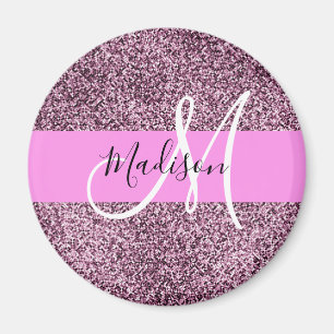 Glam Pink & Violet Glitzer Glitzern Monogram Name Magnet