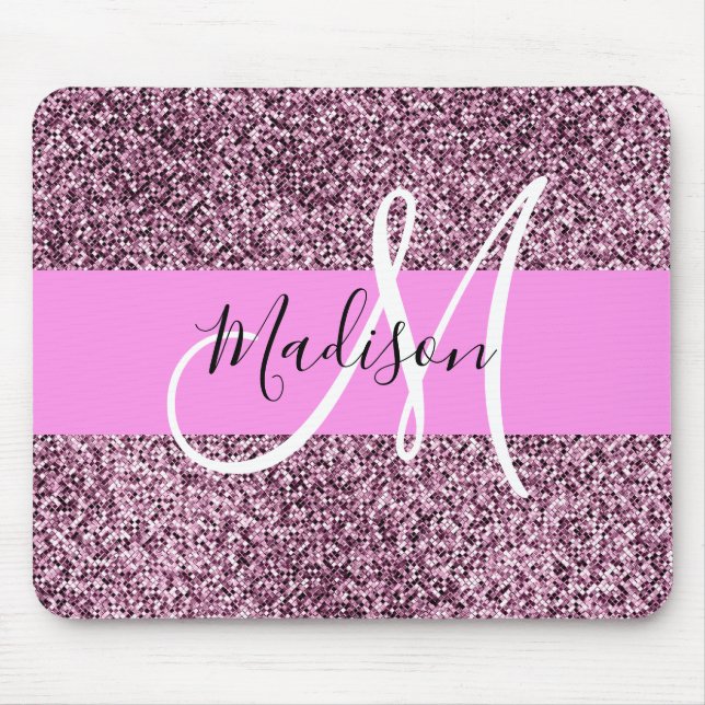 Glam Pink & Violet Glitzer Glitzern Monogram Name Mousepad (Vorne)