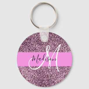 Glam Pink & Violet Glitzer Glitzern Monogram Name Schlüsselanhänger