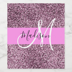 Glam Pink & Violet Glitzer Glitzern Monogram Name Weinetikett