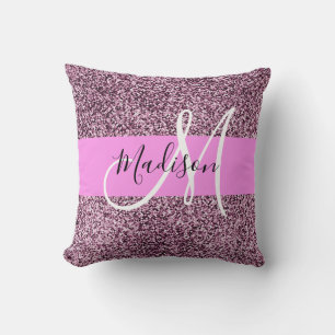Glam Pink & Violet Glitzer Glitzern Monogramm Name Kissen