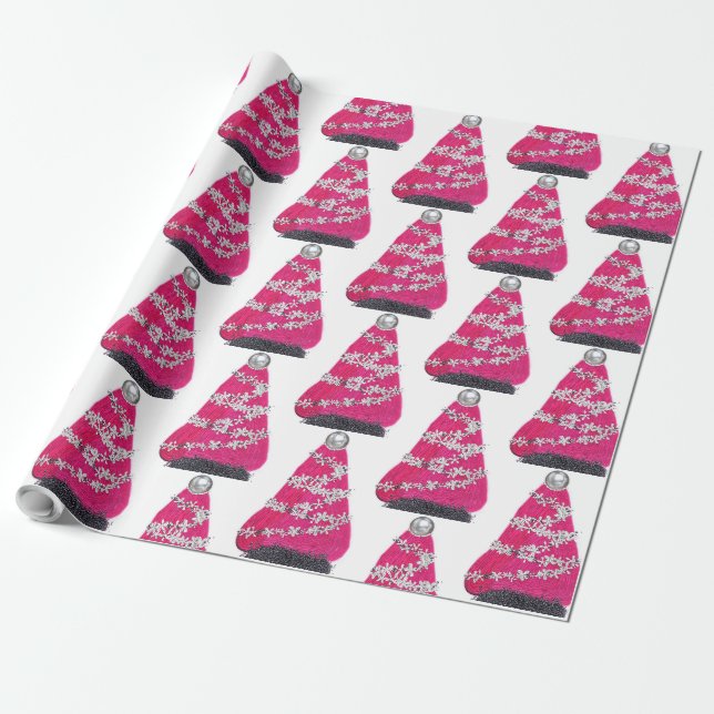 Glam Pink Weihnachtsbaum Geschenkpapier (Ungerollt)