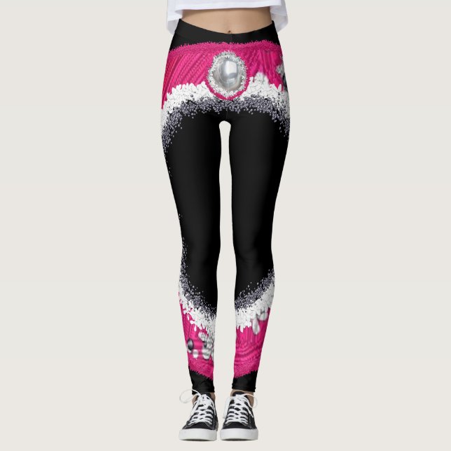 Glam Pink Weihnachtskranz Leggings (Vorderseite)