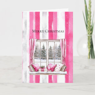 Glam Pink Weiße Weihnachtsbaum-Fensterstreifen Karte