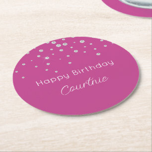 Glam Pink White Diamonds Geburtstag Runder Pappuntersetzer