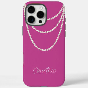 Glam Pink White Pearls iPhone 16 Pro Max Hülle