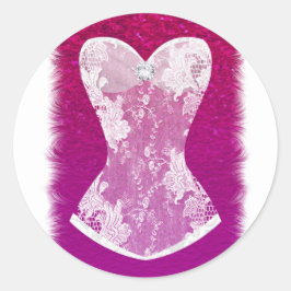 Glam Pink & White Trendy Lingerie Dusche Gefallen Runder Aufkleber