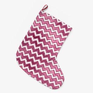 Glam Pink White Zigzag Streifen Großer Weihnachtsstrumpf