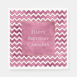 Glam Pink White Zigzag Streifen Serviette