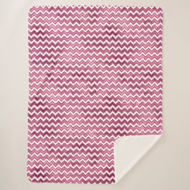 Glam Pink White Zigzag Streifen Sherpadecke (Vorderseite)