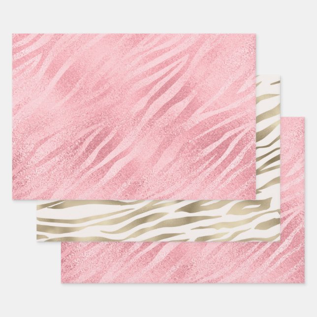 Glam Pink Zebra Print Geschenkpapier Set (Set)